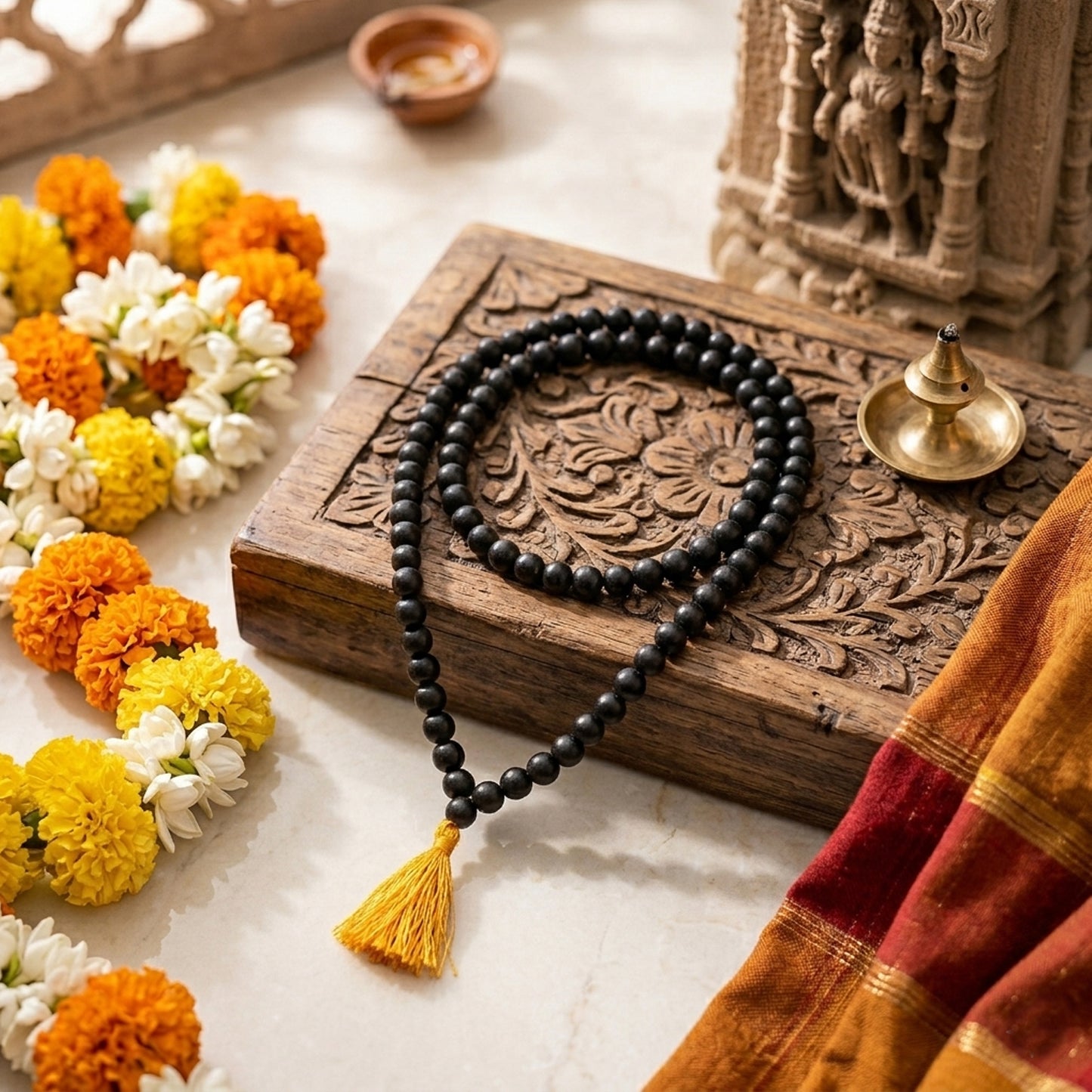 Upharkaro Lab Certified Original Karungali Mala 108 Beads | Natural Ebony Wood Japa Mala with Authenticity Certificate | Spiritual Meditation, Prayer, Protection & Positive Energy Necklace for Men & Women