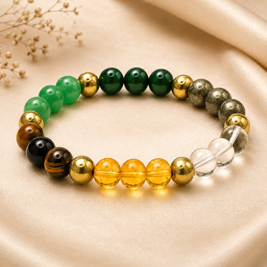 Upharkaro Lab Certified Natural Dhan Yog Multi-Stone Bracelet for Men & Women | Malachite-Magnetite Crystal Bracelet | Authenticity Certificate Included | Wealth Attraction, Financial Growth, Prosperity & Positive Energy Bracelet