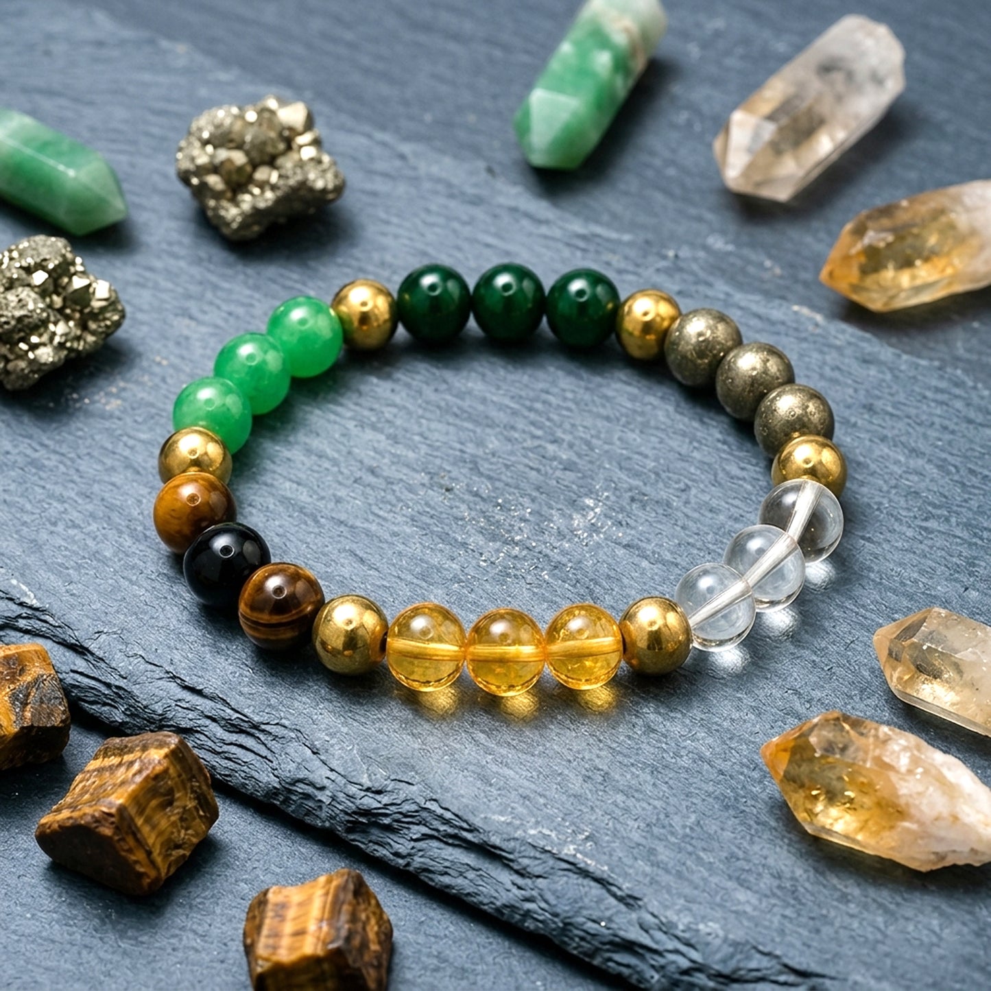 Upharkaro Lab Certified Natural Dhan Yog Multi-Stone Bracelet for Men & Women | Malachite-Magnetite Crystal Bracelet | Authenticity Certificate Included | Wealth Attraction, Financial Growth, Prosperity & Positive Energy Bracelet