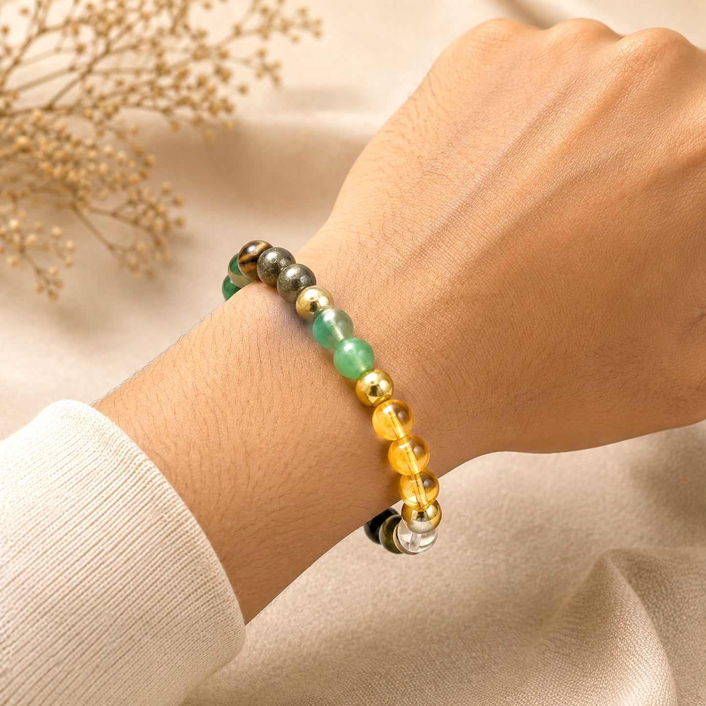 Upharkaro Lab Certified Natural Dhan Yog Multi-Stone Bracelet for Men & Women | Malachite-Magnetite Crystal Bracelet | Authenticity Certificate Included | Wealth Attraction, Financial Growth, Prosperity & Positive Energy Bracelet