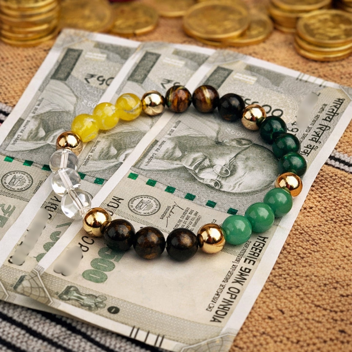 Upharkaro Lab Certified Natural Dhan Yog Multi-Stone Bracelet for Men & Women | Malachite-Magnetite Crystal Bracelet | Authenticity Certificate Included | Wealth Attraction, Financial Growth, Prosperity & Positive Energy Bracelet
