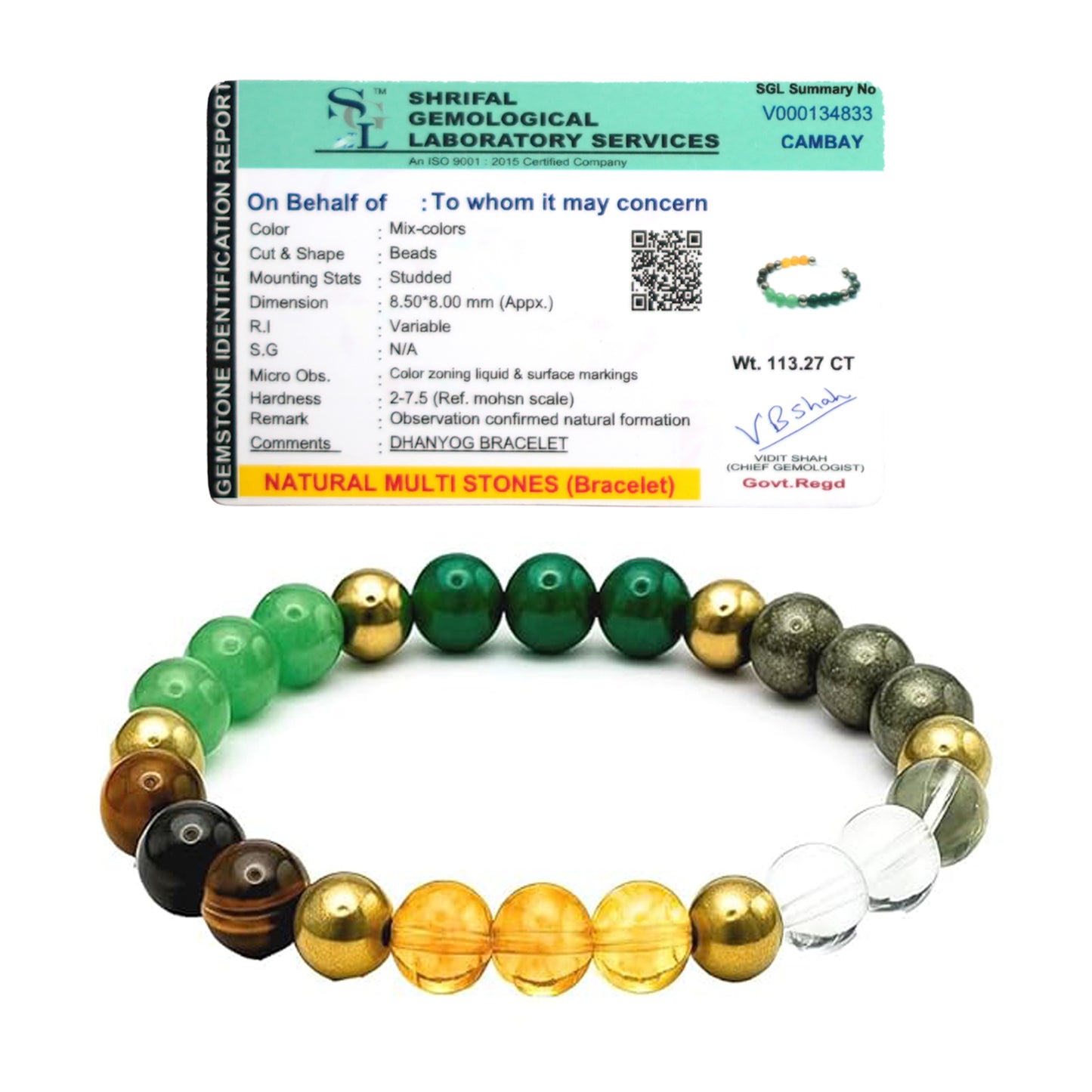 Upharkaro Lab Certified Natural Dhan Yog Multi-Stone Bracelet for Men & Women | Malachite-Magnetite Crystal Bracelet | Authenticity Certificate Included | Wealth Attraction, Financial Growth, Prosperity & Positive Energy Bracelet