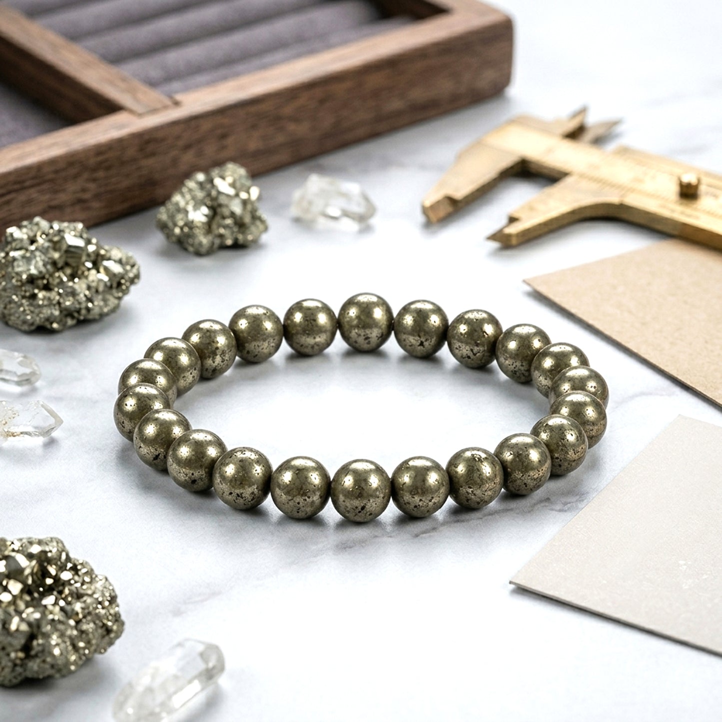 Upharkaro Lab Certified Natural Pyrite Stone Bracelet for Men & Women | Wealth, Prosperity, Success & Positive Energy Crystal Bracelet | Stretchable Healing Gemstone Bead Bracelet