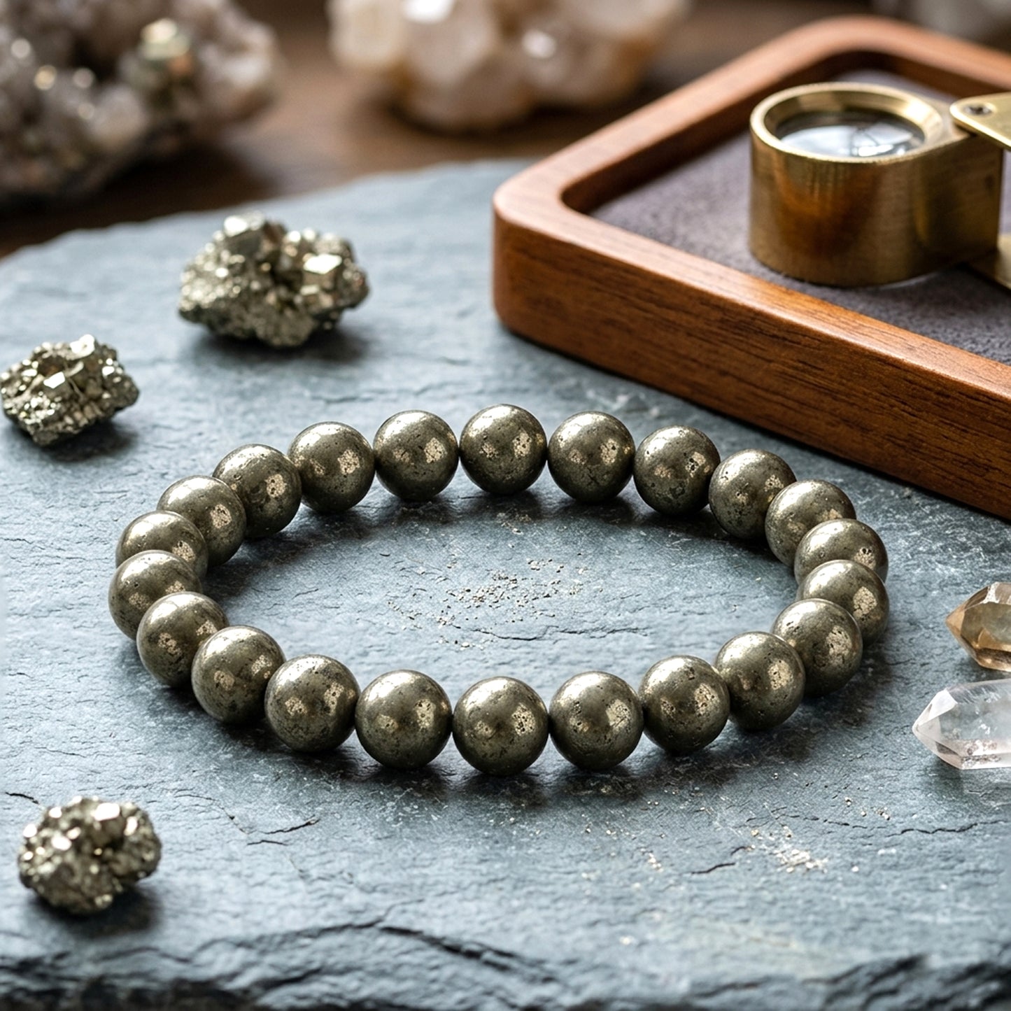 Upharkaro Lab Certified Natural Pyrite Stone Bracelet for Men & Women | Wealth, Prosperity, Success & Positive Energy Crystal Bracelet | Stretchable Healing Gemstone Bead Bracelet