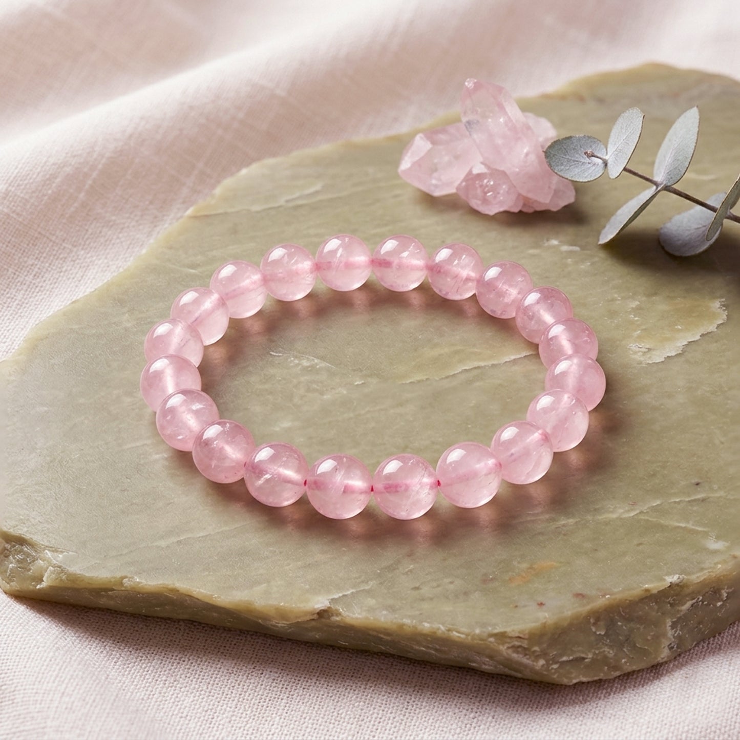 Upharkaro Lab Certified Natural Rose Quartz Stone Bracelet for Men & Women | Love, Self-Love, Emotional Healing & Positive Energy Crystal Bracelet | Stretchable Gemstone Bead Bracelet