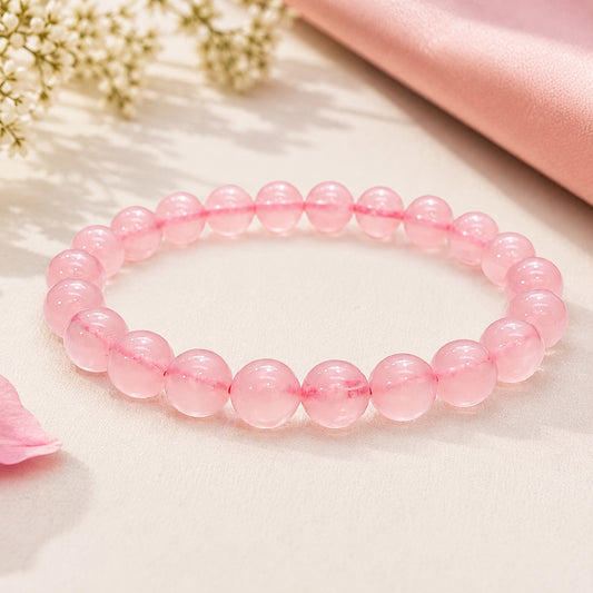 Upharkaro Lab Certified Natural Rose Quartz Stone Bracelet for Men & Women | Love, Self-Love, Emotional Healing & Positive Energy Crystal Bracelet | Stretchable Gemstone Bead Bracelet