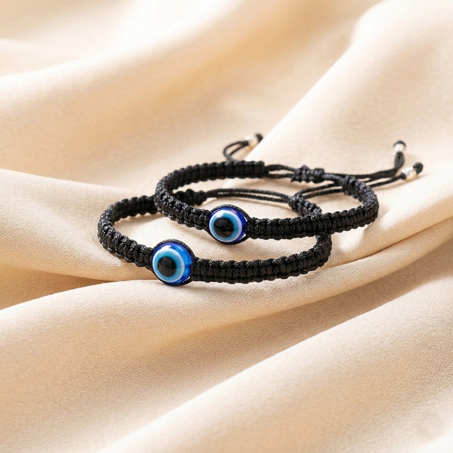 Upharkaro Handmade Evil Eye Protection Black Dhaga Bracelet Pair – Adjustable Braided Nazar Battu Wristband Set for Couples, Friends & Family | Stylish Lucky Charm Bracelet for Daily Wear & Gifting