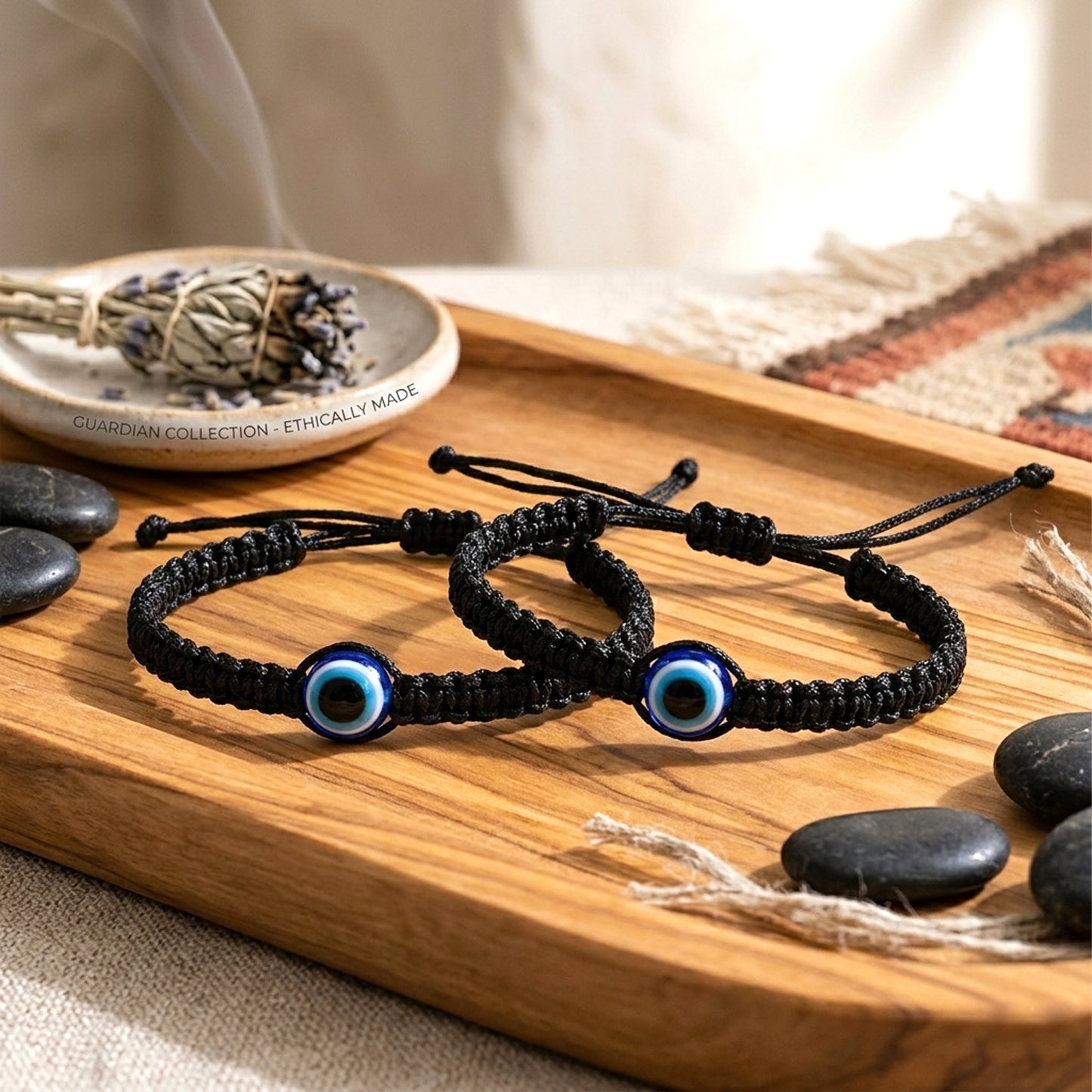 Upharkaro Handmade Evil Eye Protection Black Dhaga Bracelet Pair – Adjustable Braided Nazar Battu Wristband Set for Couples, Friends & Family | Stylish Lucky Charm Bracelet for Daily Wear & Gifting