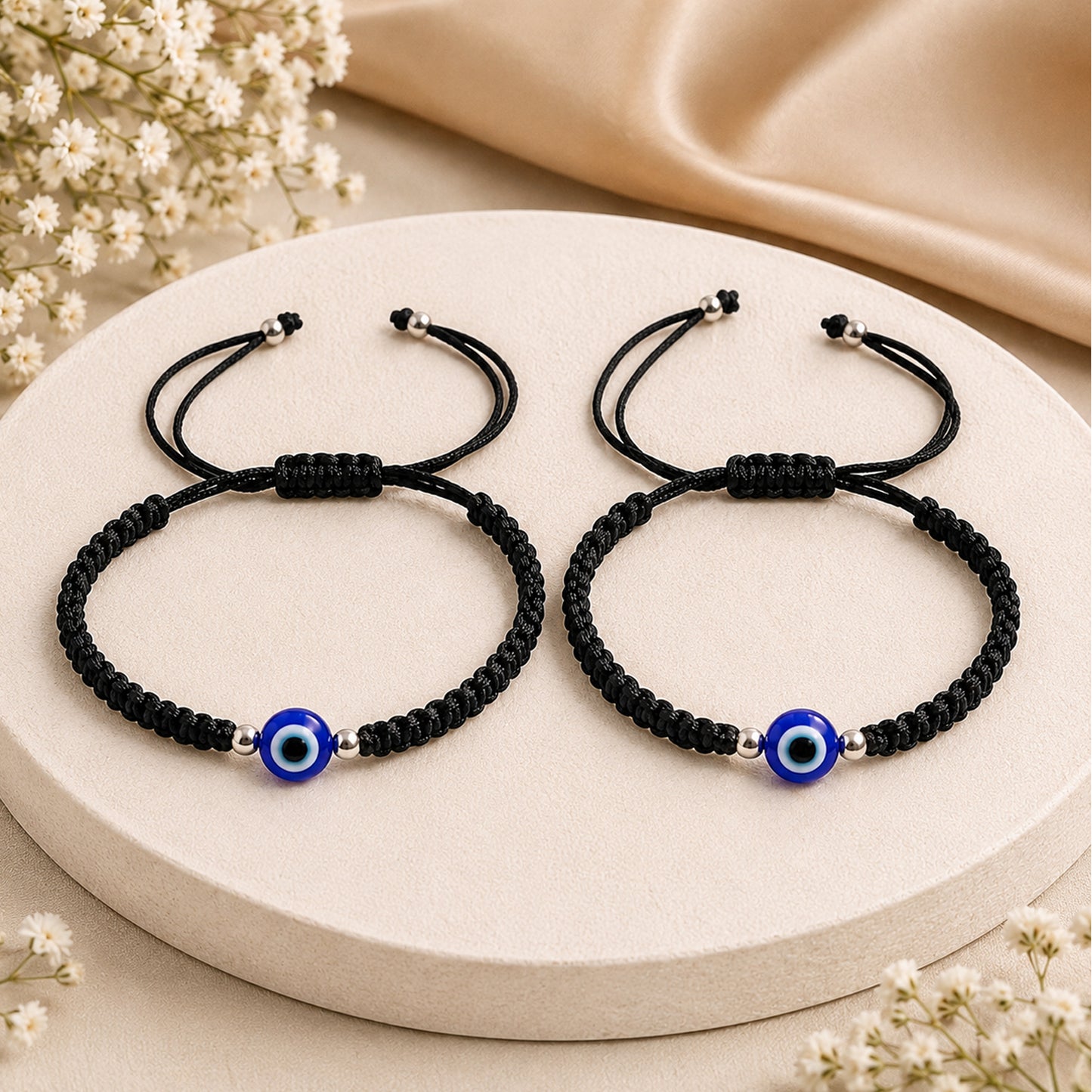 Upharkaro Premium Evil Eye Protection Bracelet Pair | Handmade Adjustable Black Dhaga Nazar Battu Bracelets for Men & Women | Lucky Charm Friendship, Couple & Family Wristbands