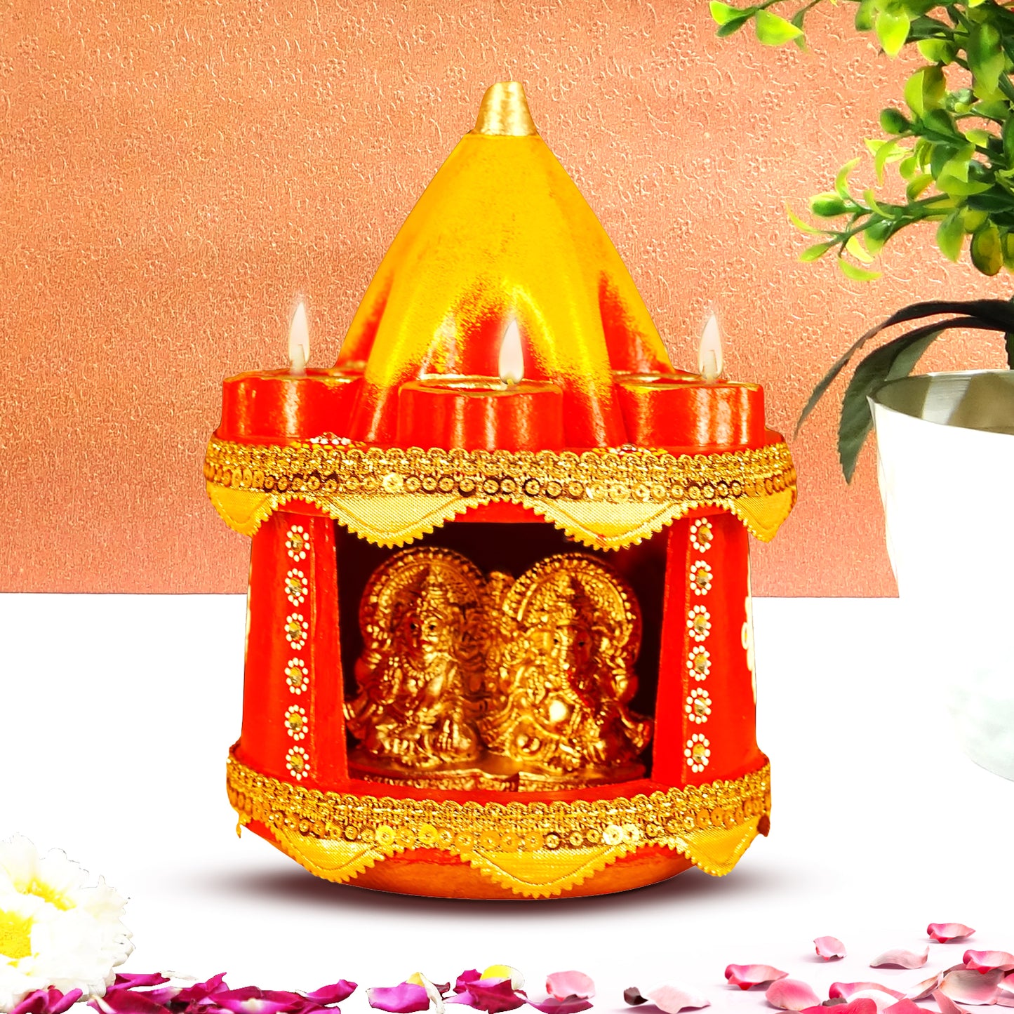 Handmade Clay Diwali Hatri with Laxmi Ganesh Idol & Diyas By Upharkaro