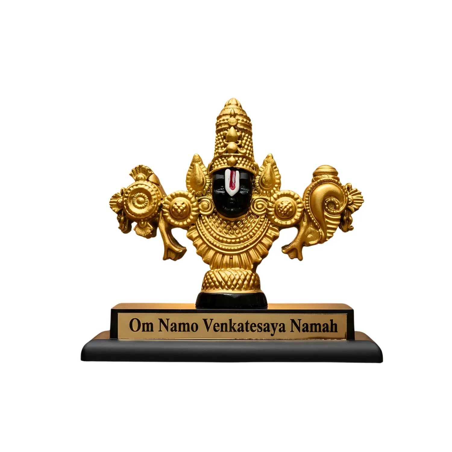 Decorative statue with gold and black colors on a white background