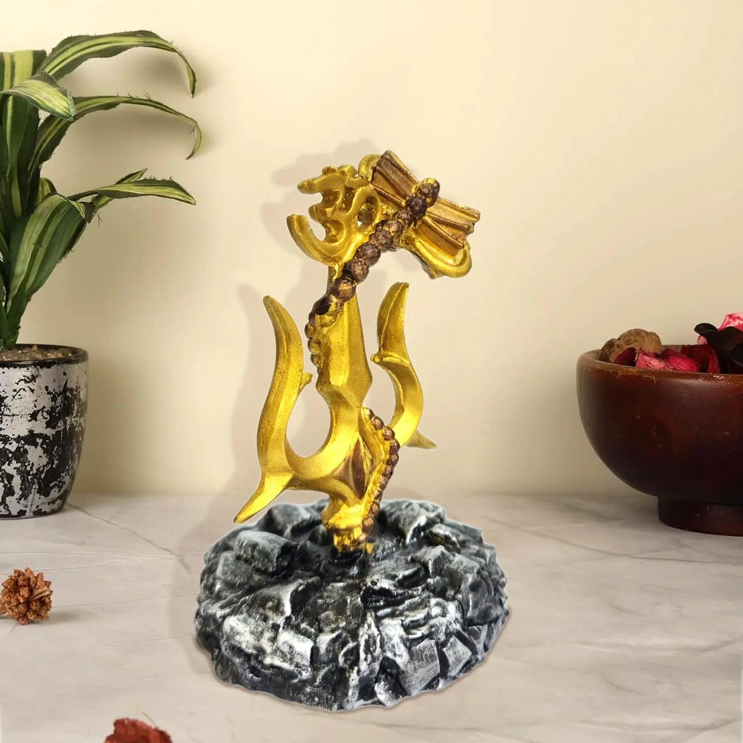 Om Trishul with Damru & Rudraksha Mala – Spiritual Car Dashboard Idol & Home Temple Showpiece by Upharkaro | 18% OFF-Upharkaro