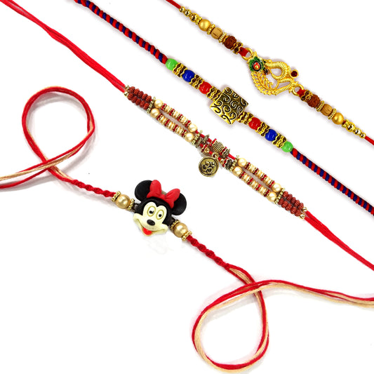 Om & Peacock Designer Rakhi Set with Kids Rakhi – Combo Pack of 4 for Brothers | Upharkaro-Upharkaro