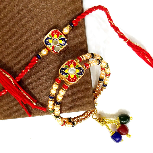 Traditional Bhaiya Bhabhi Rakhi Set by Upharkaro – Designer Rakhi & Lumba Combo for Raksha Bandhan Gift-Upharkaro