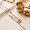 Elegant Bhaiya Bhabhi Lumba Rakhi Set with Pearl Beads | Designer Couple Rakhi for Raksha Bandhan (Pink)