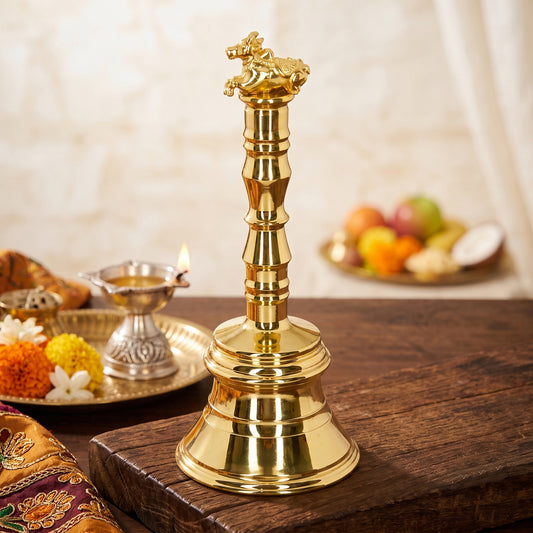 Premium Brass Pooja Ghanti with Nandi Handle, 12 cm Height | Temple Ghanti for Home Mandir, Office, Daily Pooja & Religious Ceremonies | Temple Ghanti, Home Mandir Use, Office Use, Daily Pooja, Religious Ceremonies