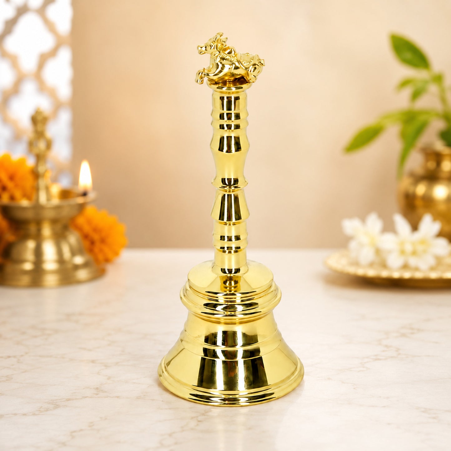 Premium Brass Pooja Ghanti with Nandi Handle, 12 cm Height | Temple Ghanti for Home Mandir, Office, Daily Pooja & Religious Ceremonies | Temple Ghanti, Home Mandir Use, Office Use, Daily Pooja, Religious Ceremonies