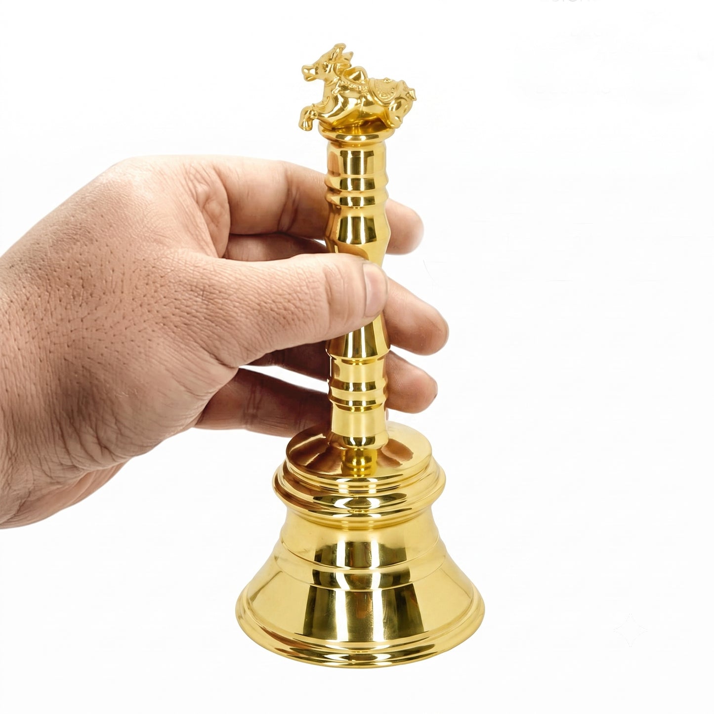 Premium Brass Pooja Ghanti with Nandi Handle, 12 cm Height | Temple Ghanti for Home Mandir, Office, Daily Pooja & Religious Ceremonies | Temple Ghanti, Home Mandir Use, Office Use, Daily Pooja, Religious Ceremonies