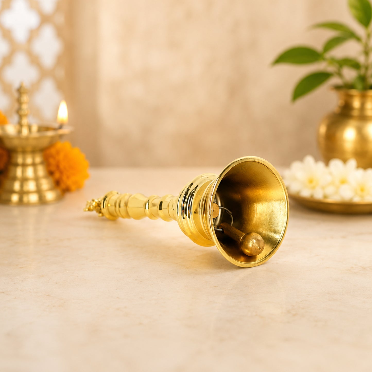 Premium Brass Pooja Ghanti with Nandi Handle, 12 cm Height | Temple Ghanti for Home Mandir, Office, Daily Pooja & Religious Ceremonies | Temple Ghanti, Home Mandir Use, Office Use, Daily Pooja, Religious Ceremonies