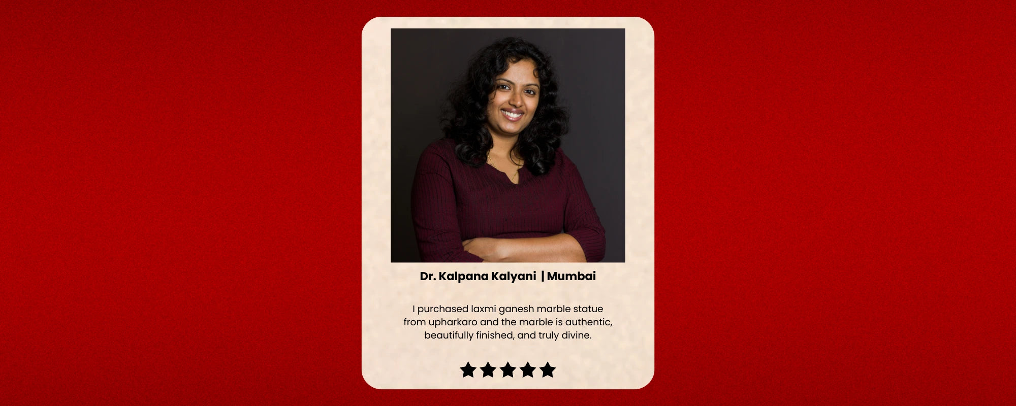 Profile card of Dr. Kalpana Kalyani with a red background