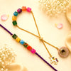 Rainbow Beads Designer Bhaiya-Bhabhi Lumba Rakhi Set with Unicorn Charm & Adjustable Bracelet Style (Puple) By Upharkaro