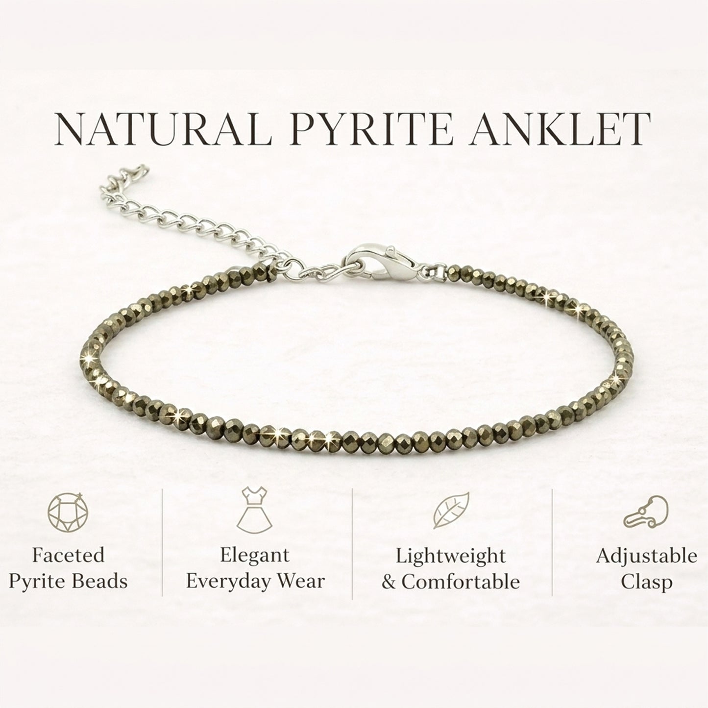 Upharkaro Original Natural Pyrite Anklet for Women | Lab Certified Genuine Pyrite Crystal Payal for Wealth, Confidence, Prosperity & Positive Energy | Adjustable Gemstone Foot Jewelry