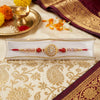 Premium Shiny Diamond Rakhi with Red Stone | Elegant Designer Rakhi for Bhaiya