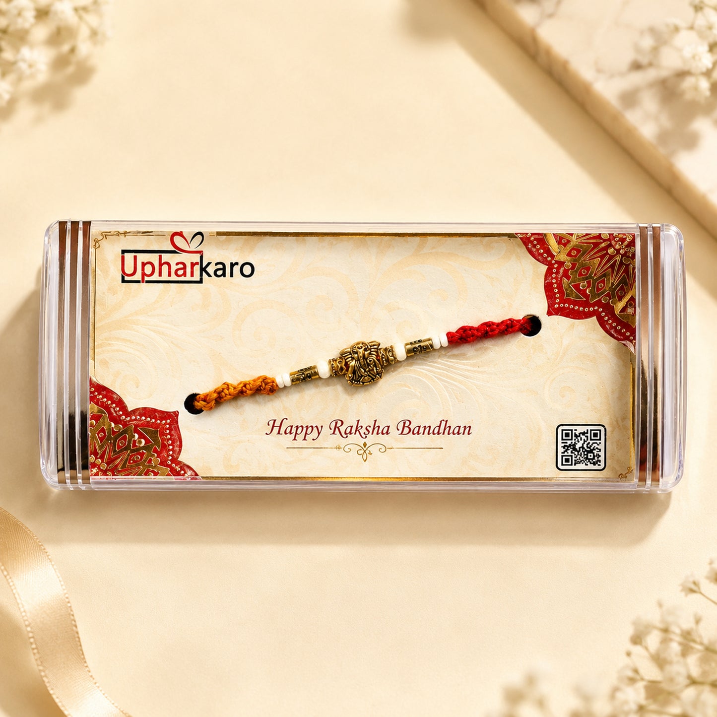 Divine Lord Ganesha Gold-Toned Rakhi for Brother with Beads
