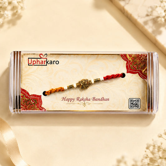 Divine Lord Ganesha Gold-Toned Rakhi for Brother with Beads