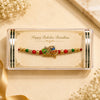 Premium Morpankh & Flute Design Rakhi with Multicolor Beads & Golden Finish | Krishna Theme Rakhi for Brother