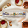 Traditional Mayur (Peacock) Rakhi with Sparkling American Diamonds and White Pearl Accents