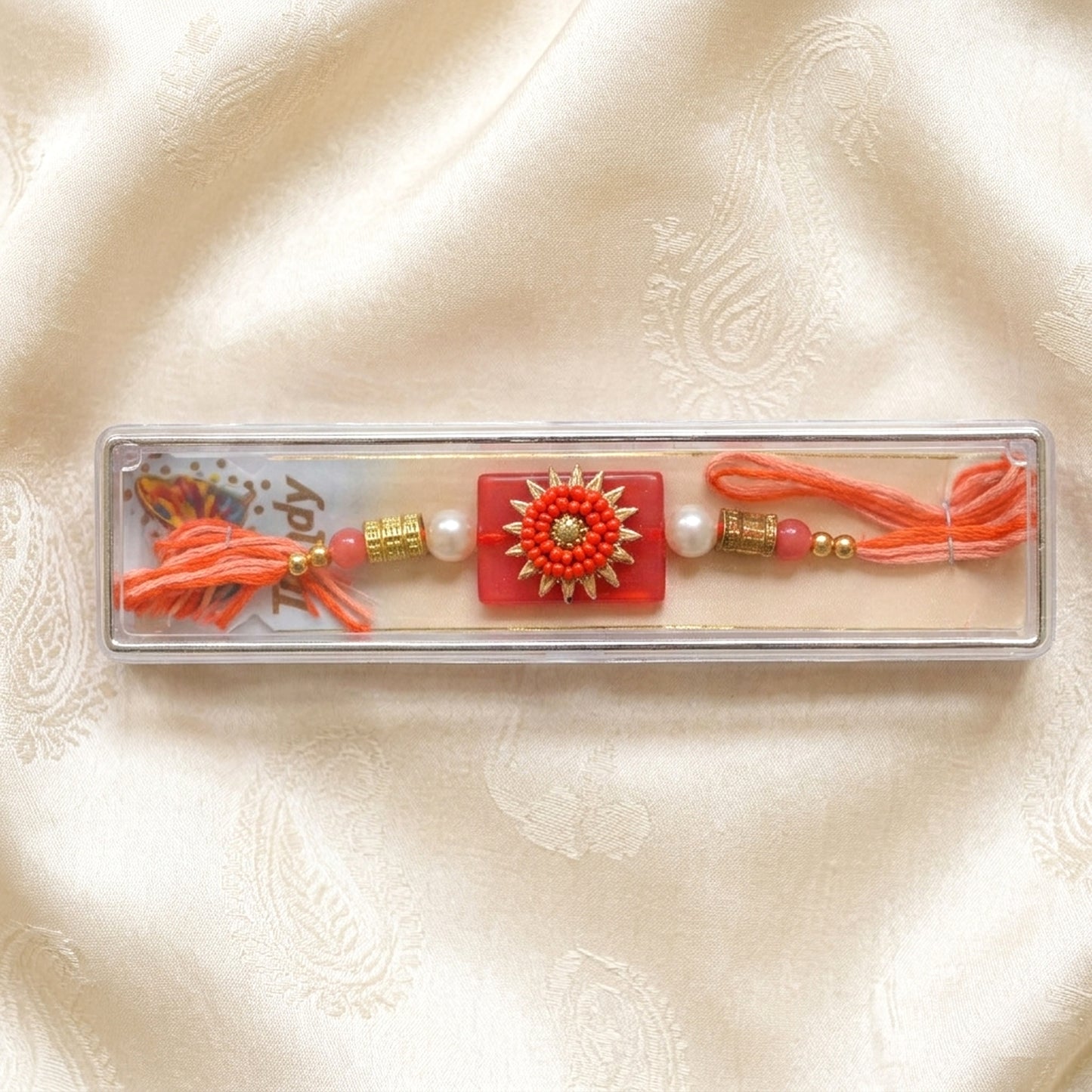 Premium Orange Surya Pearl Designer Rakhi for Brother
