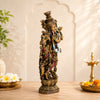 Antique Finish Lord Krishna Playing Flute Idol – 14 Inches Height | Decorative Resin Krishna Murti for Home Temple, Living Room & Office Decor