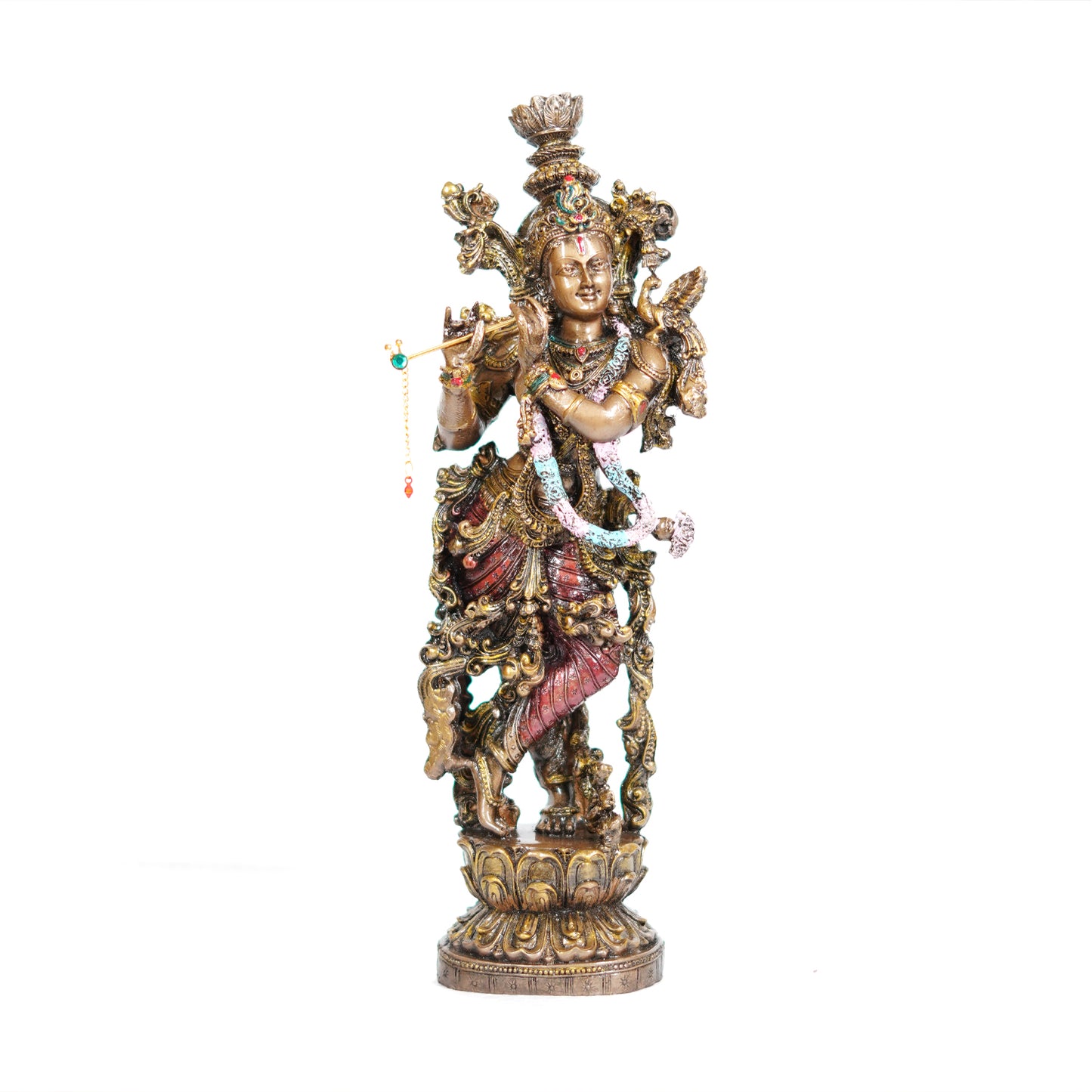 Antique Finish Lord Krishna Playing Flute Idol – 14 Inches Height | Decorative Resin Krishna Murti for Home Temple, Living Room & Office Decor