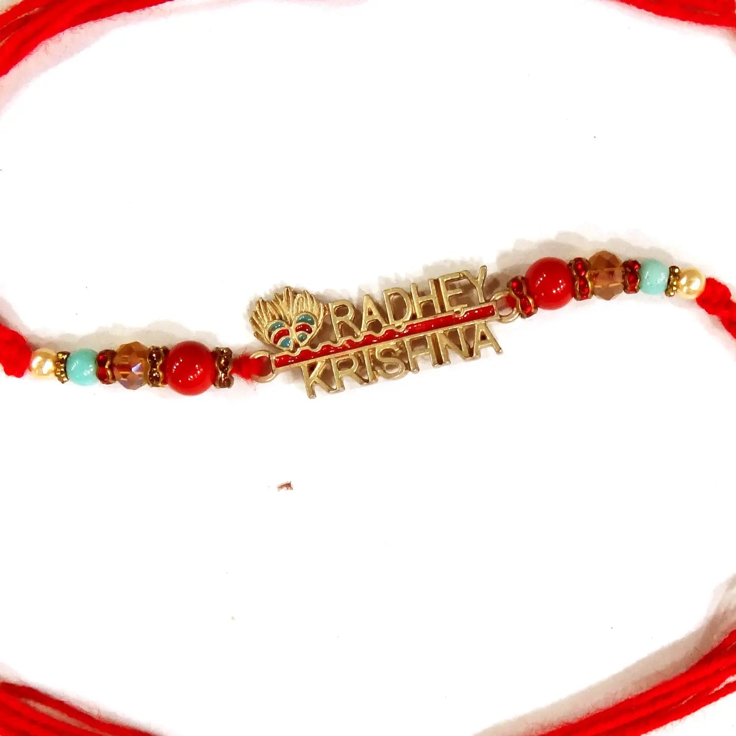 Radhey Krishna Morpankh Rakhi with Divine Radha Krishna Motif – Designer Rakhi by Upharkaro-Upharkaro