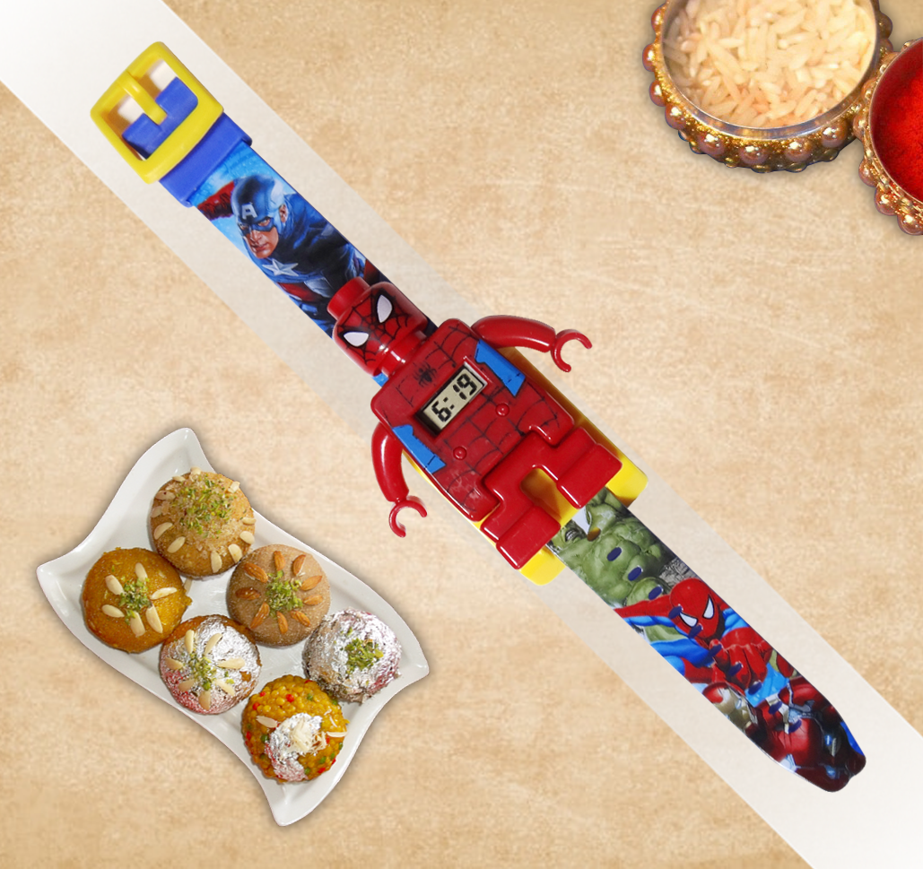 Spider-Man Kids Rakhi Watch for Boys | Superhero Digital Toy Wrist Rakhi | Cartoon Character Raksha Bandhan Gift for Kids By Upharkaro