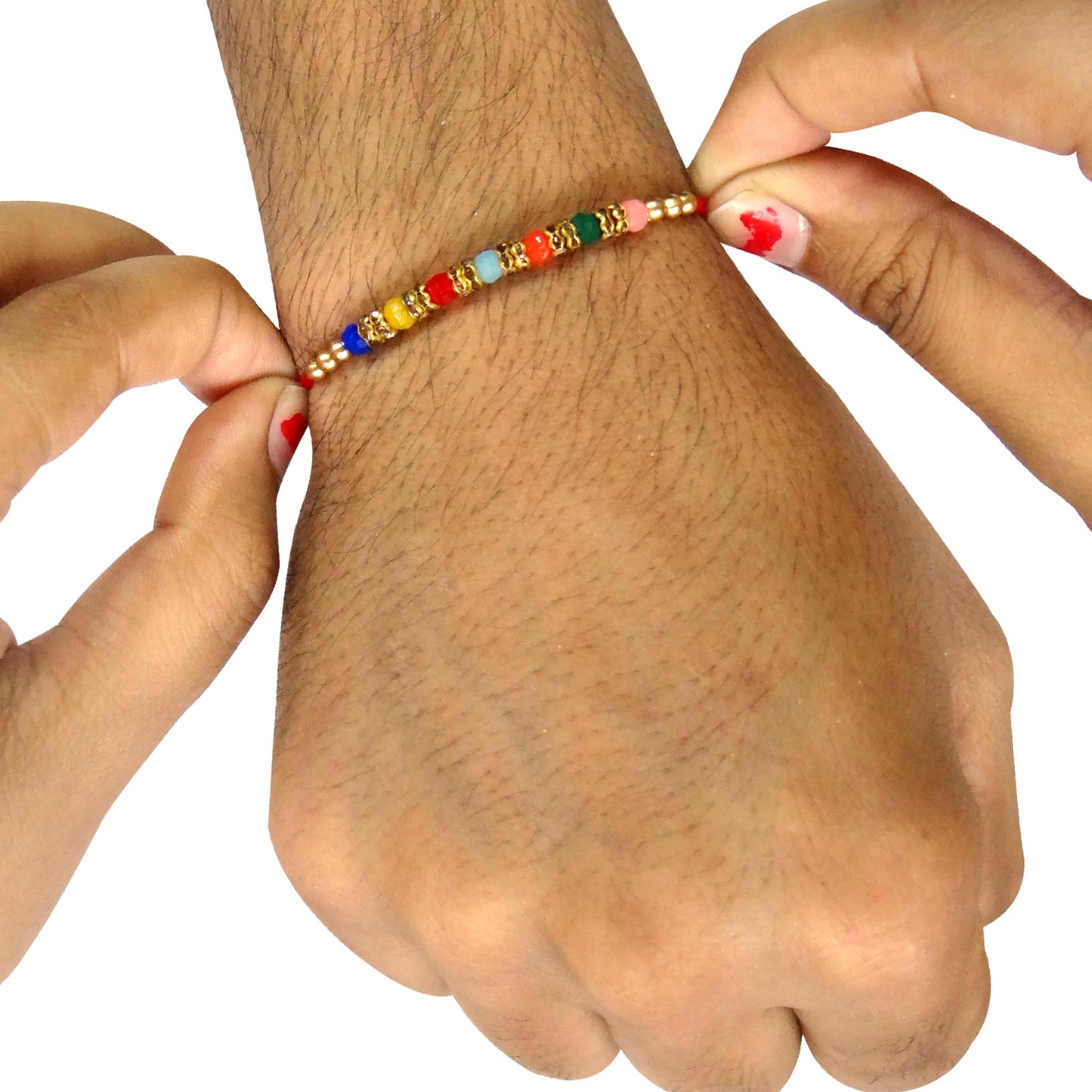 Premium Multicolor Beads Rakhi with Golden Spacers | Simple & Stylish Rakhi for Bhaiya