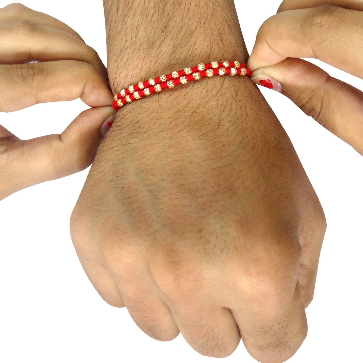 Elegant Minimalist Golden Beaded Rakhi for Brother – Handcrafted Thread
