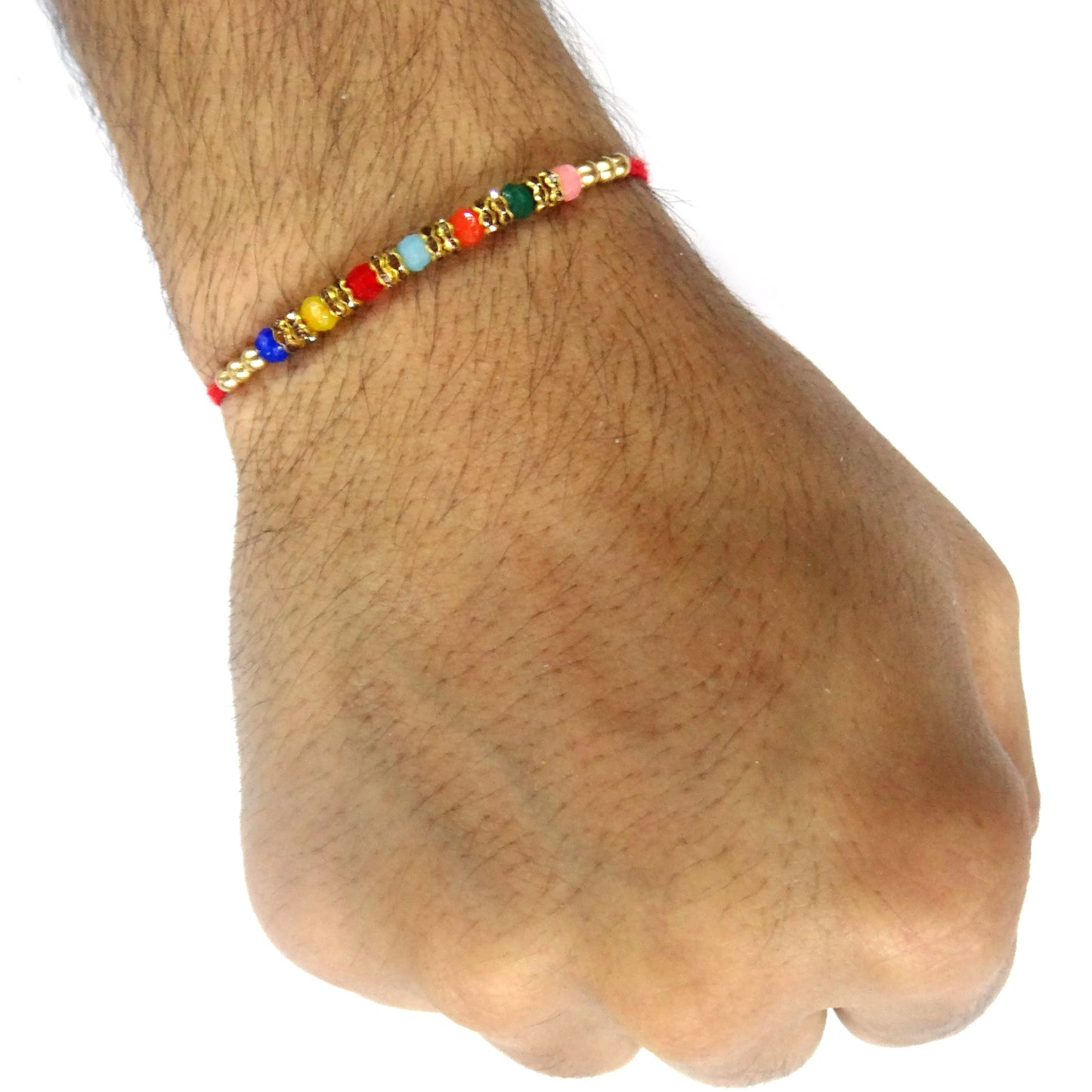 Premium Multicolor Beads Rakhi with Golden Spacers | Simple & Stylish Rakhi for Bhaiya