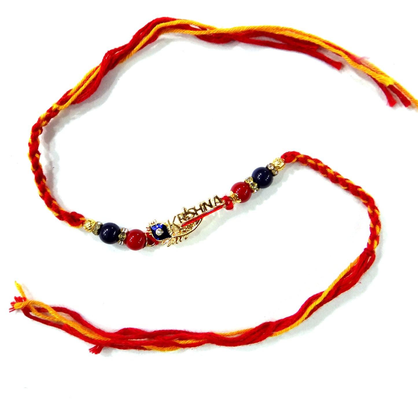 Premium Shri Krishna Name Rakhi with Red & Blue Beads | Designer Rakhi for Bhaiya