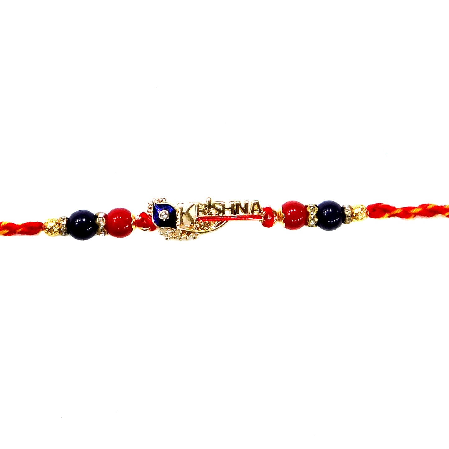 Premium Shri Krishna Name Rakhi with Red & Blue Beads | Designer Rakhi for Bhaiya