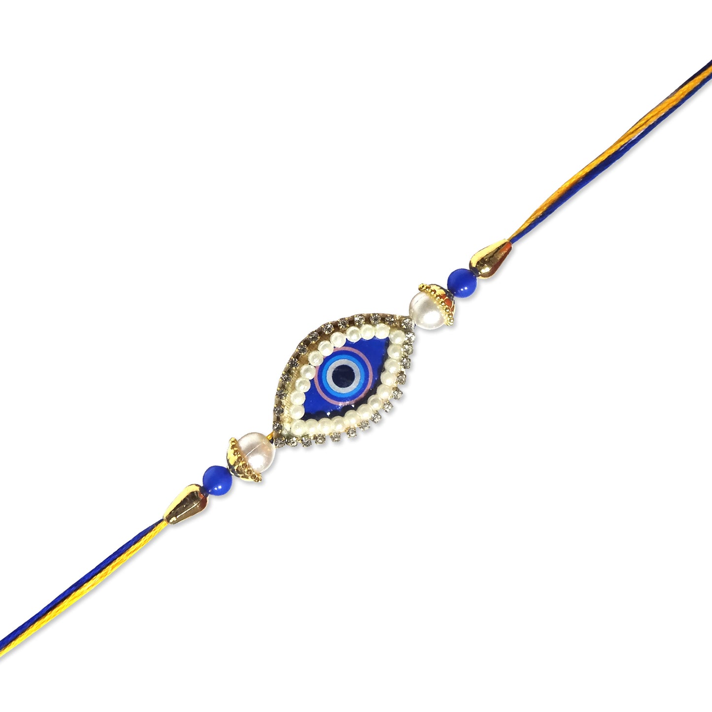 Premium Evil Eye Rakhi with Pearl & Blue Beads for Brother | Designer Nazar Rakhi
