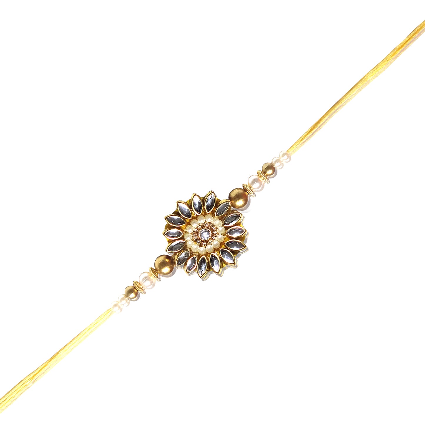 Premium Floral Kundan Designer Rakhi with Pearl Beads for Brother | Elegant Golden Rakhi