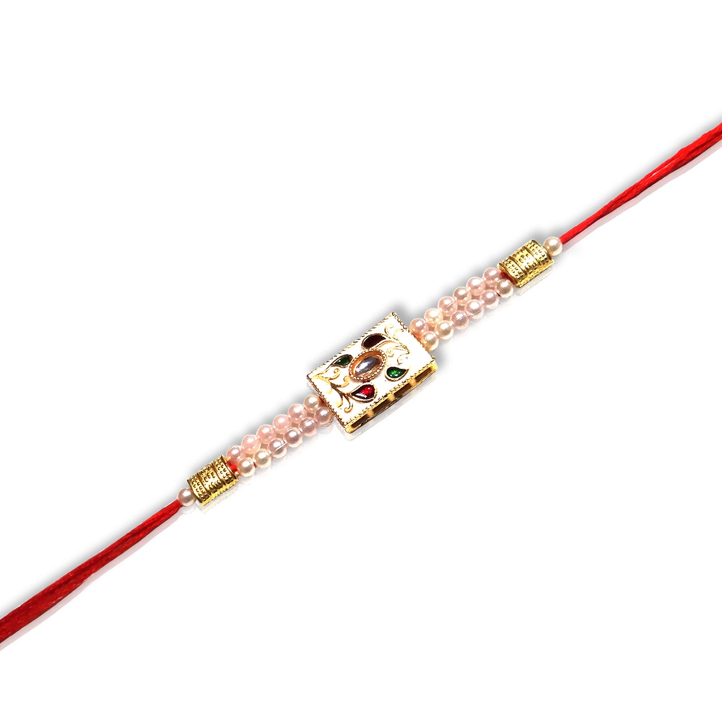 Premium Pearl Beaded Designer Rakhi with Multicolor Stone Centerpiece for Brother | Elegant Rakhi
