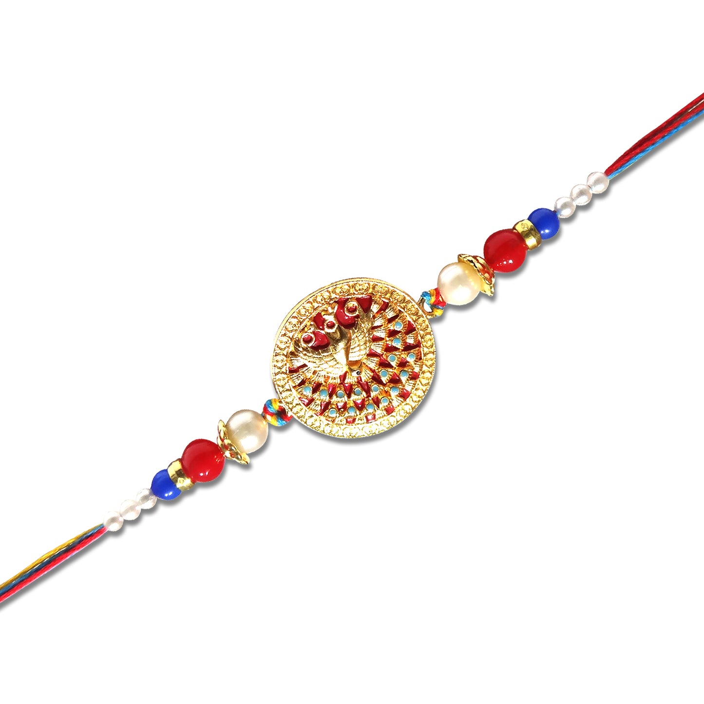 Premium Peacock Designer Rakhi with Pearl & Multicolor Beads for Brother By Upharkaro