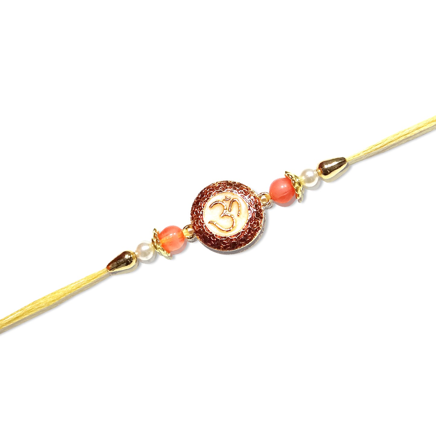 Premium Om Designer Rakhi with Pearl & Peach Beads for Brother | Auspicious Rakhi By Upharkaro