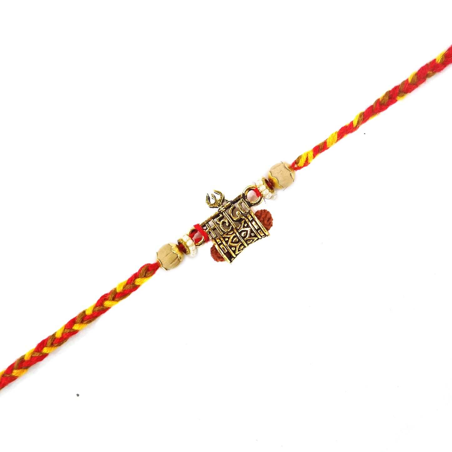 Mahadev Trishul Damru Rakhi with Rudraksha & Golden Beads | Spiritual Rakhi for Brother