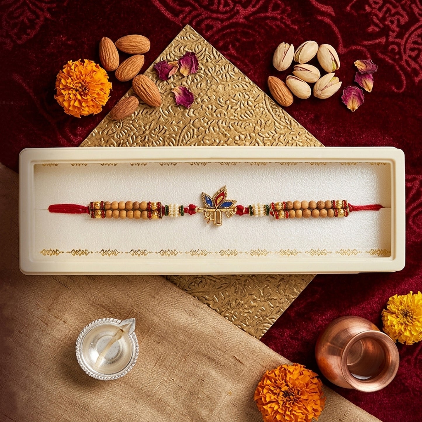 Premium Shri Morpankh Rakhi with Red Stone | Elegant Designer Rakhi for Bhaiya