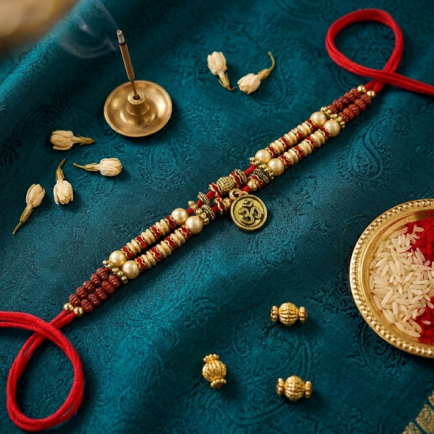 Exclusive Handmade Fancy Rakhi for Brother with Om Charm – Premium Beads Designer Rakhi