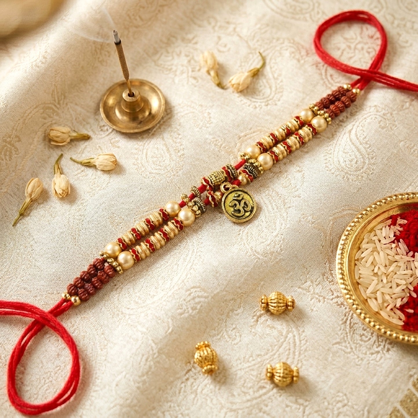 Exclusive Handmade Fancy Rakhi for Brother with Om Charm – Premium Beads Designer Rakhi